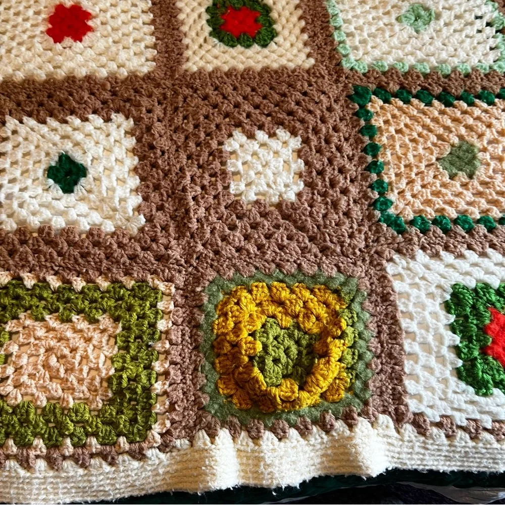 Beautiful handmade afghan -brown, green, gold, etc